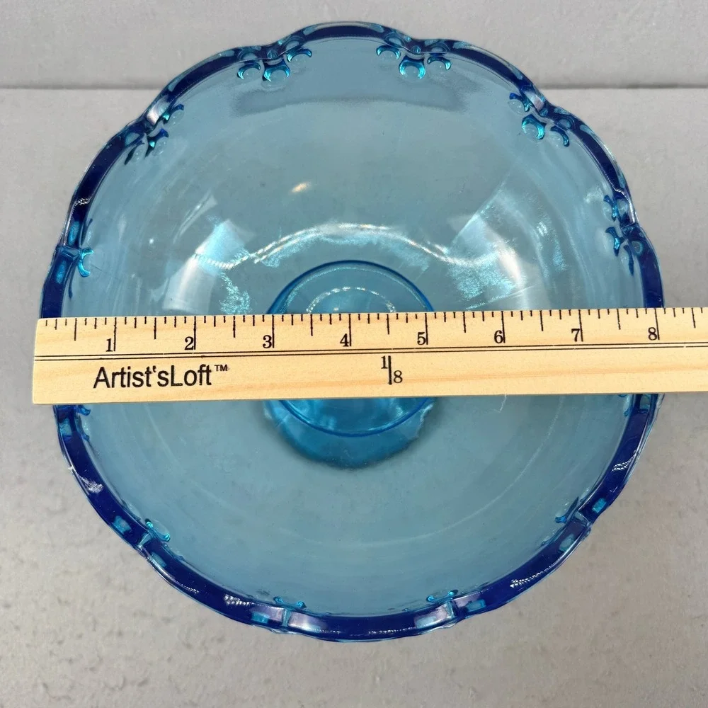 Vtg Indiana Glass Blue Teardrop Garland Pedestal Compote Bowl MCM Centerpiece 8